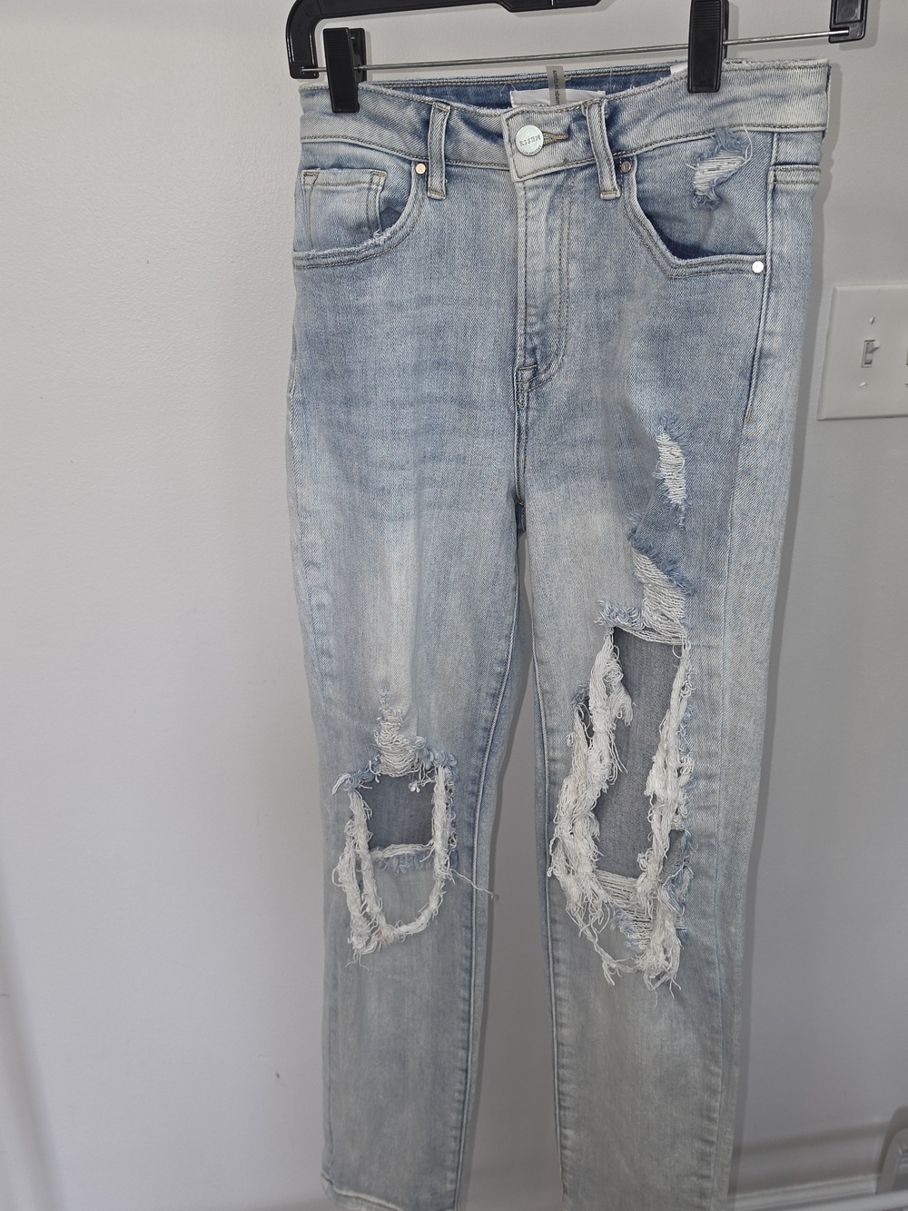 Light Blue Distressed Skinny Jeans for Women